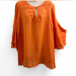 Women's Orange linen Tunic Top  Italian handmade NWT